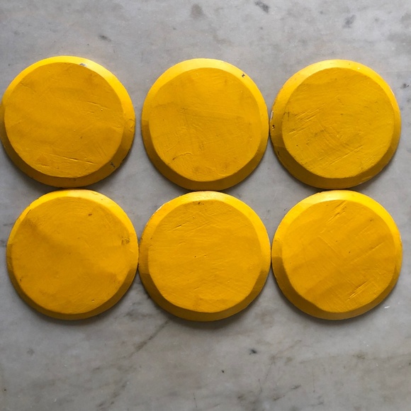 Vintage Lemon Yellow Hand Painted Flower Wooden Coaster Set of 6 - Picture 4 of 4